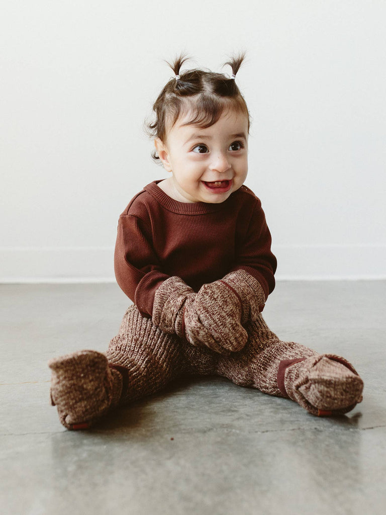 Knit Cotton Baby Stay-On Boots - Bark