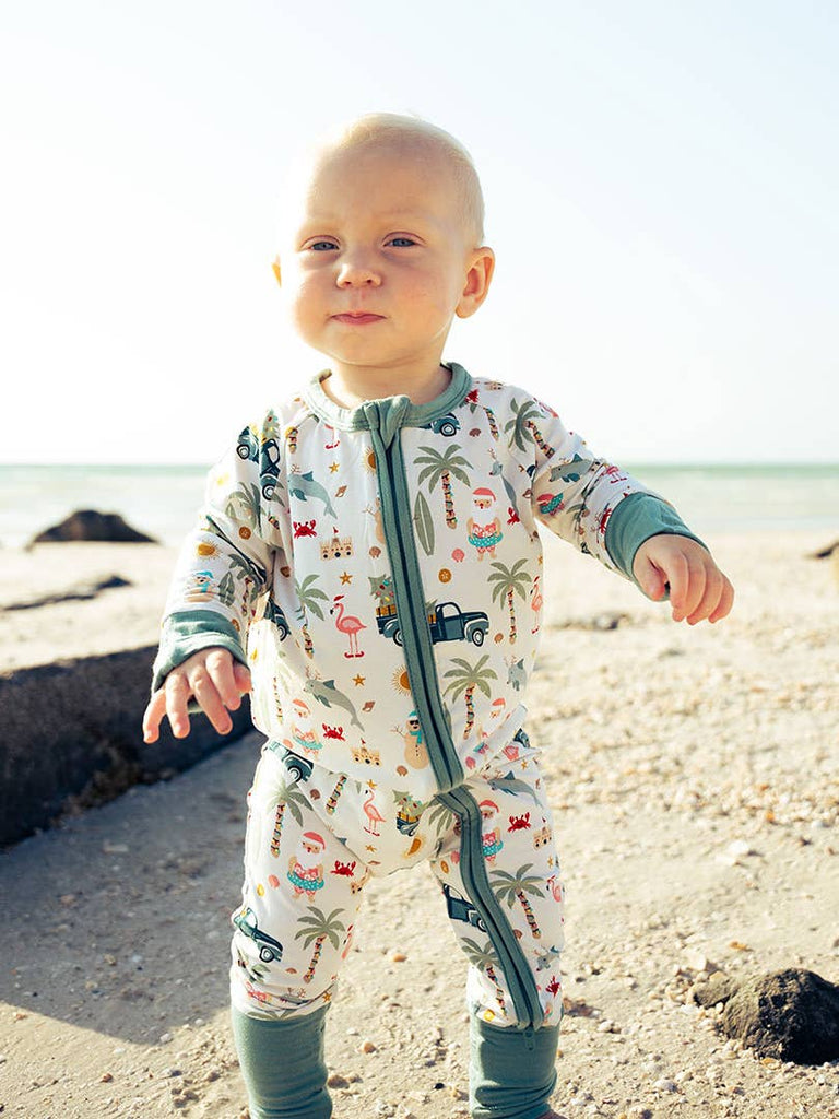 Coastal Christmas Holiday Bamboo Baby Pajamas Convertible Romper