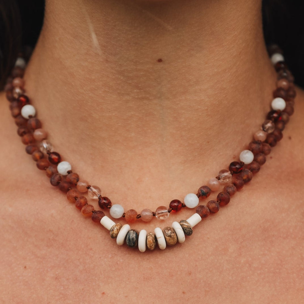 CanyonLeaf Baltic Sea Amber Necklace - Sunstone + Moonstone