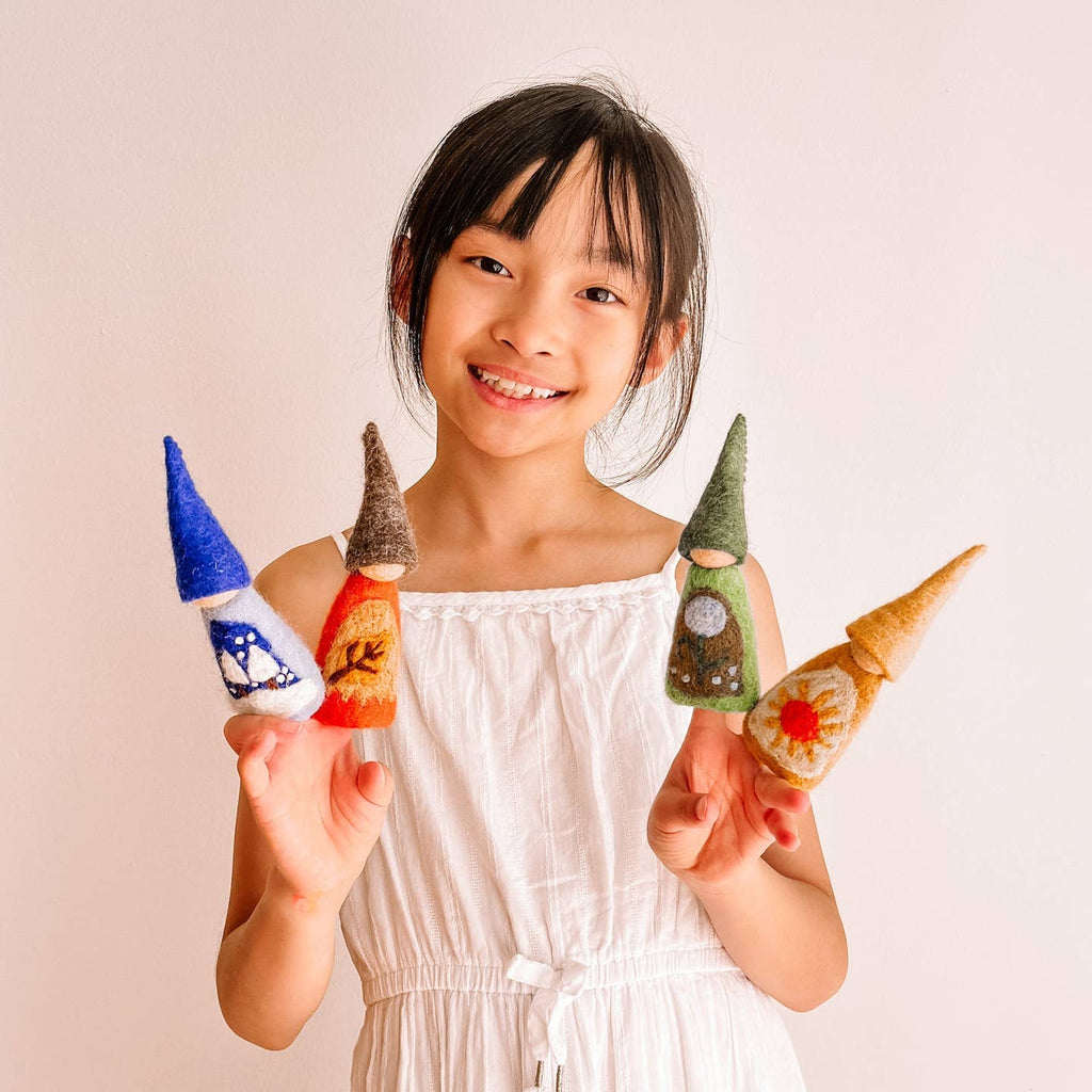 Gnome Felt Finger Puppets - Set of 4