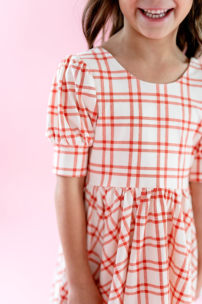 Puff Twirl Dress in Grid