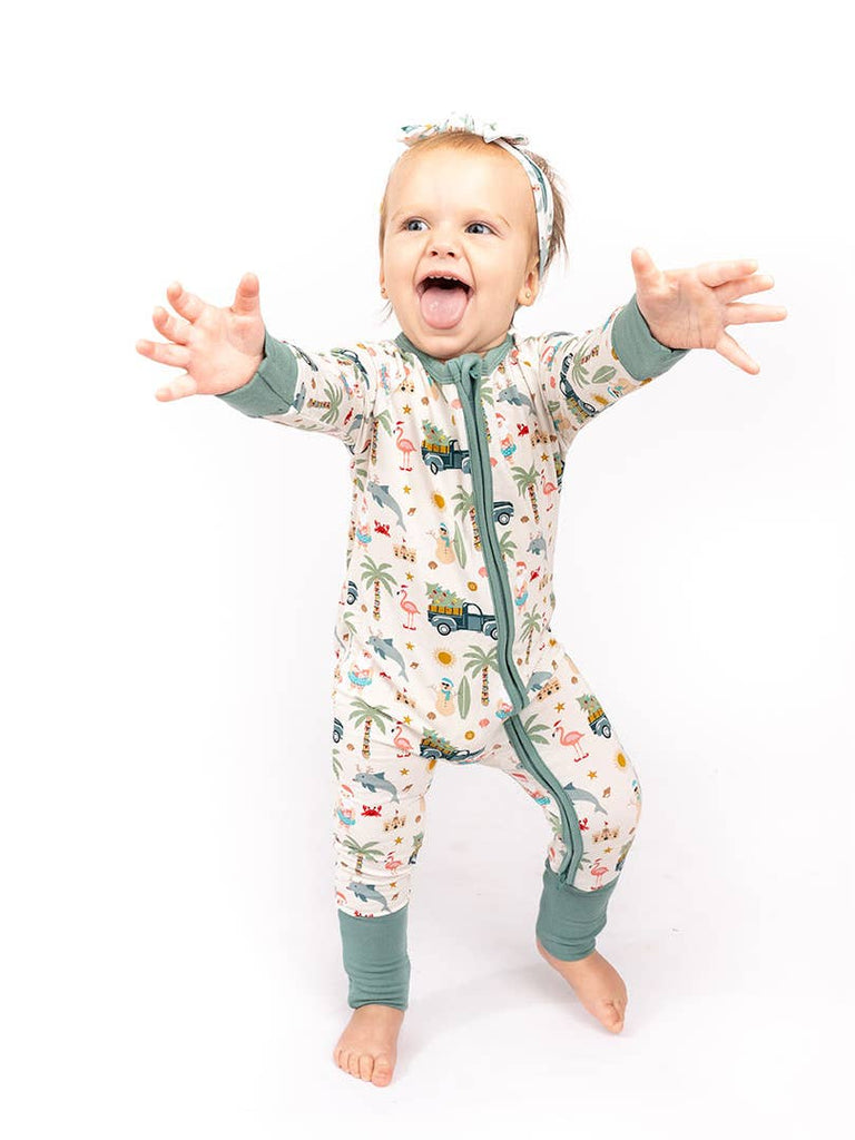 Coastal Christmas Holiday Bamboo Baby Pajamas Convertible Romper