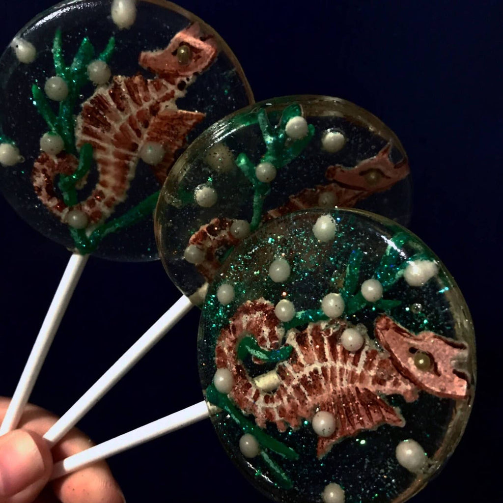 Swishing Seahorse Marzipan Lollipop