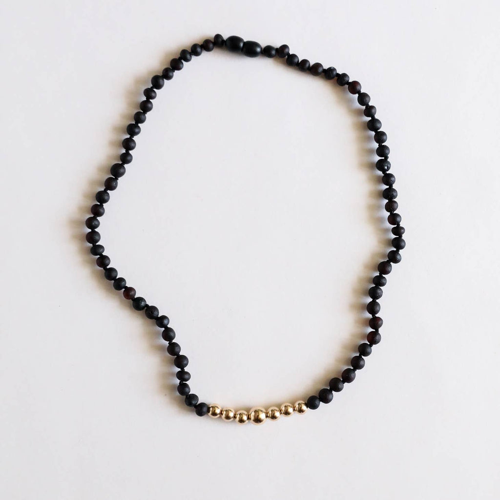 CanyonLeaf - Raw Black Amber + Gold - Adult Necklace