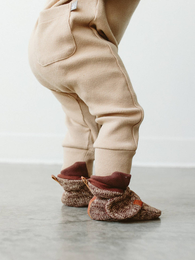 Knit Cotton Baby Stay-On Boots - Bark