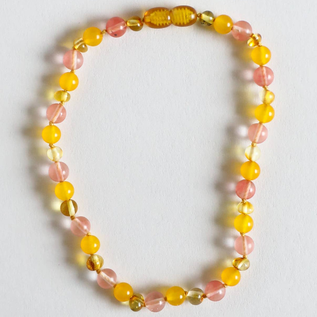 CanyonLeaf Polished Honey Baltic Amber + Honeysuckle Gemstone Necklace