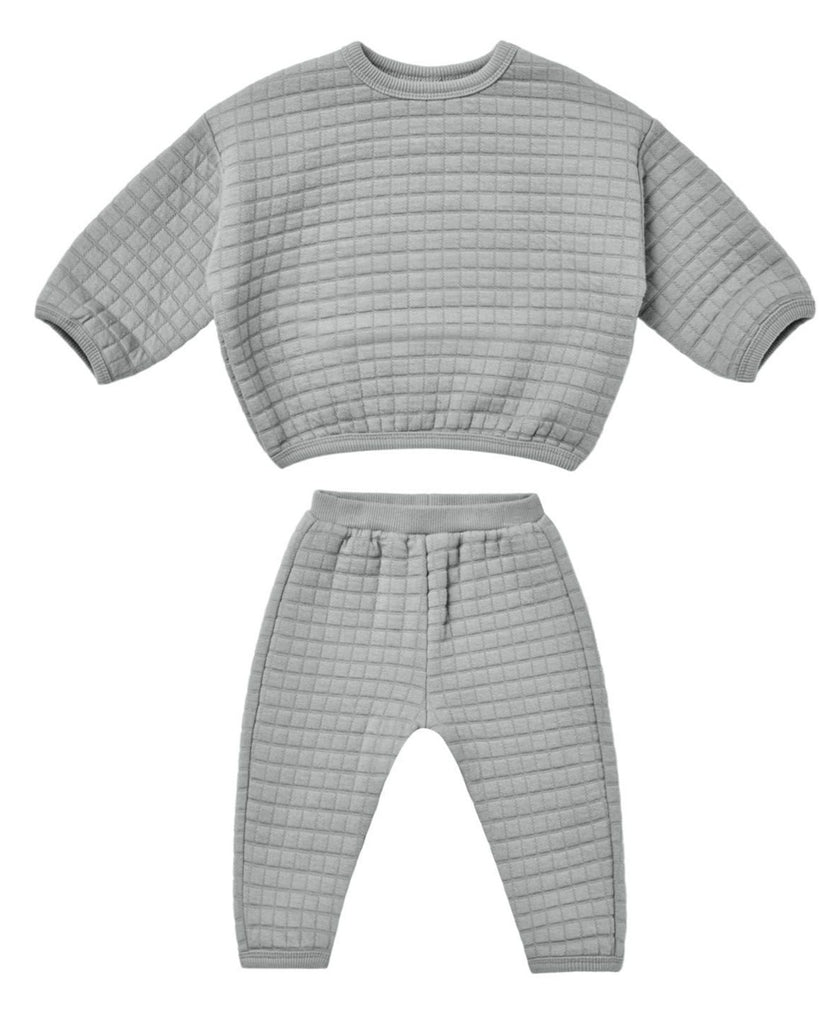 Quincy Mae Quilted Sweater + Pant Set - Dusty Blue