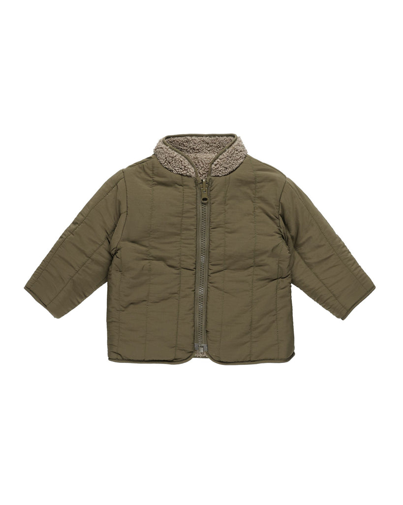 Quincy Mae Reversible Shearling Zip Jacket - Olive