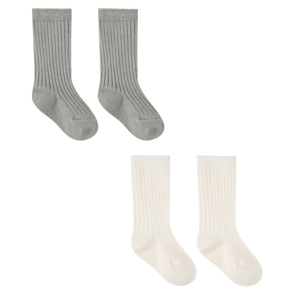 Quincy Mae Sock Set - Ivory, Dusty Blue