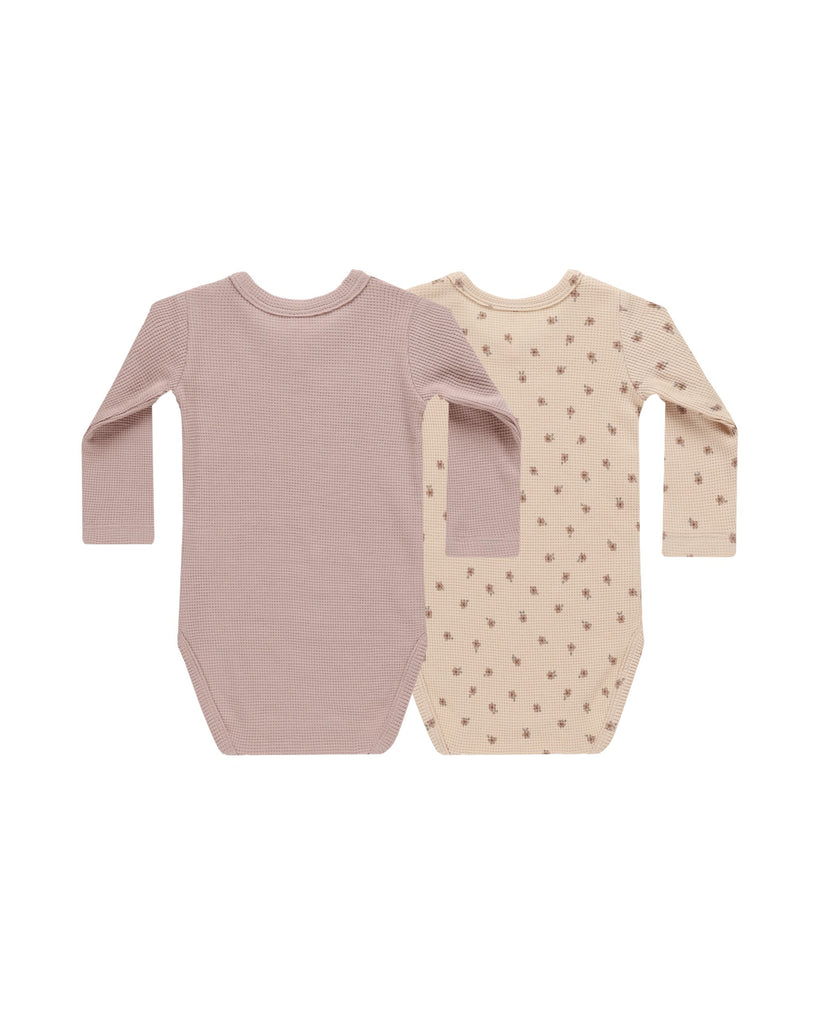 Quincy Mae Waffle Bodysuit 2-Pack - Mauve Blossom