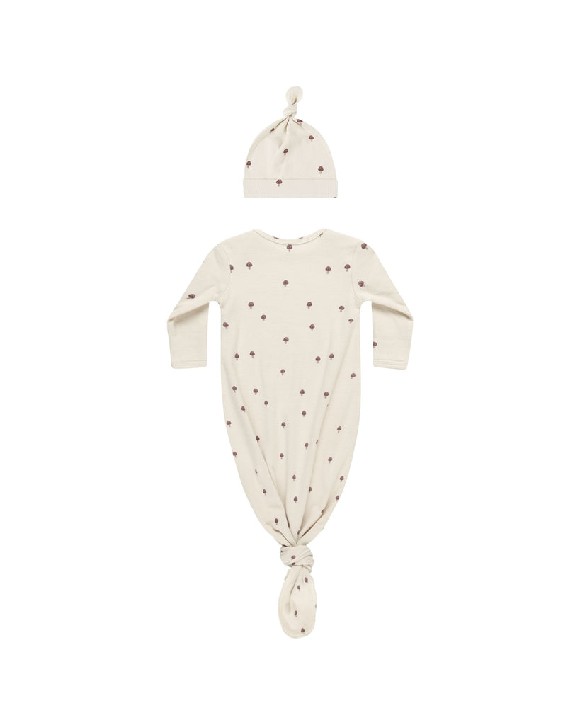 Quincy Mae  Knotted Baby Gown + Hat Set - Mushrooms