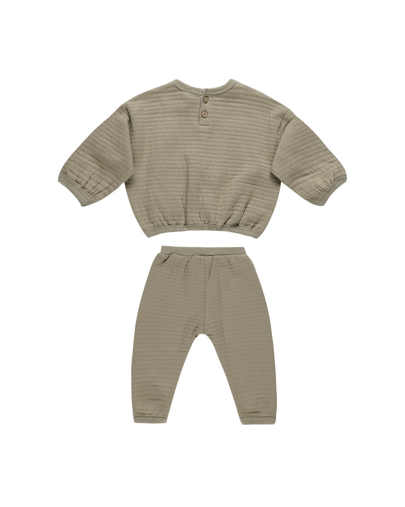 Quincy Mae Textured Sweat Set - Olive