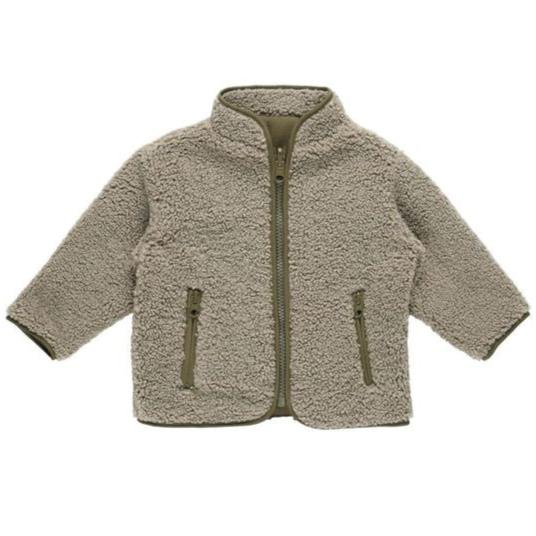 Quincy Mae Reversible Shearling Zip Jacket - Olive