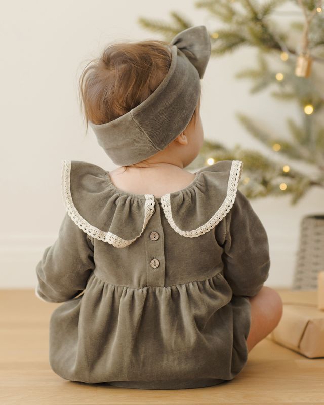 Quincy Mae Velour Bow Headband - Forest