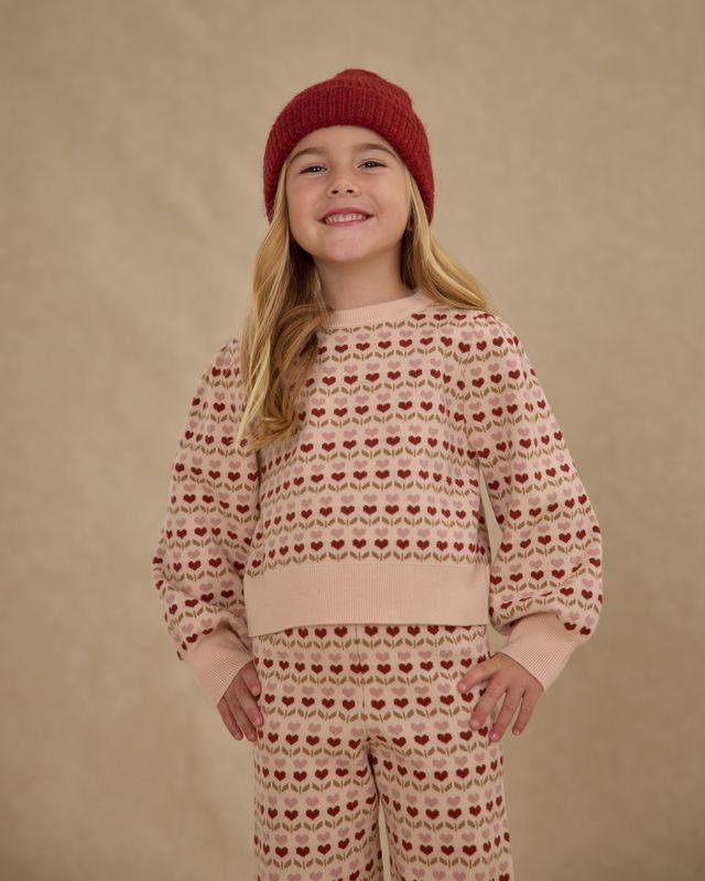 Rylee + Cru Jacquard Knit Set - Ruby Hearts