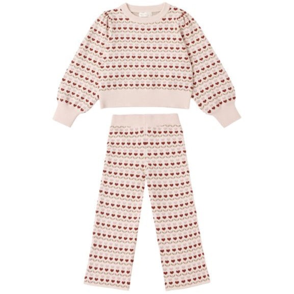 Rylee + Cru Jacquard Knit Set - Ruby Hearts