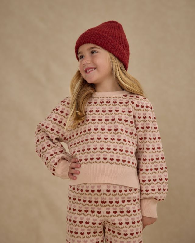 Rylee + Cru Jacquard Knit Set - Ruby Hearts