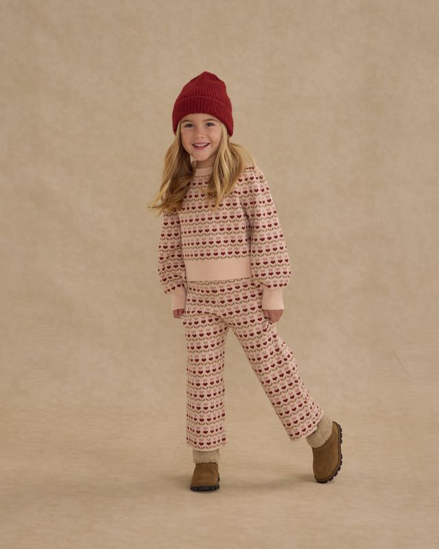 Rylee + Cru Jacquard Knit Set - Ruby Hearts