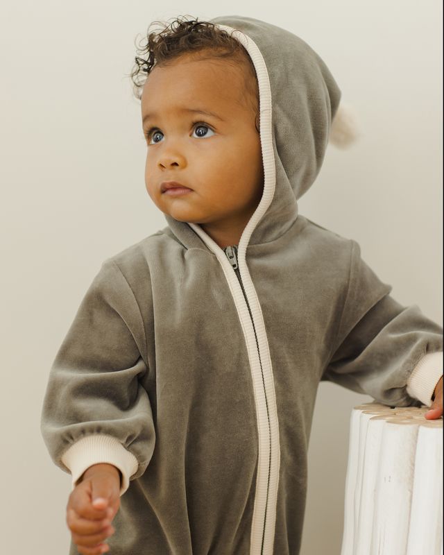 Quincy Mae Velour Zip Jumpsuit - Forest