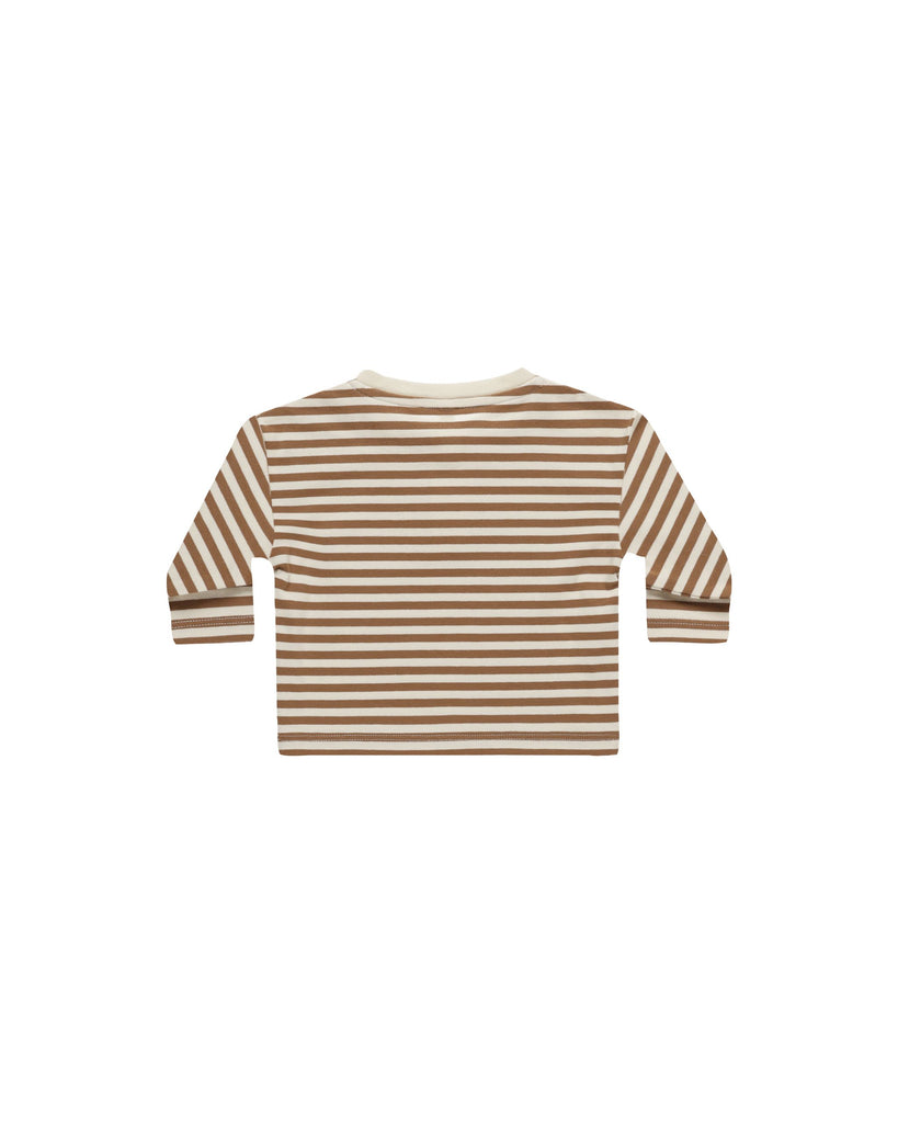 Quincy Mae Ribbed Long Sleeve Henley - Cinnamon Stripe