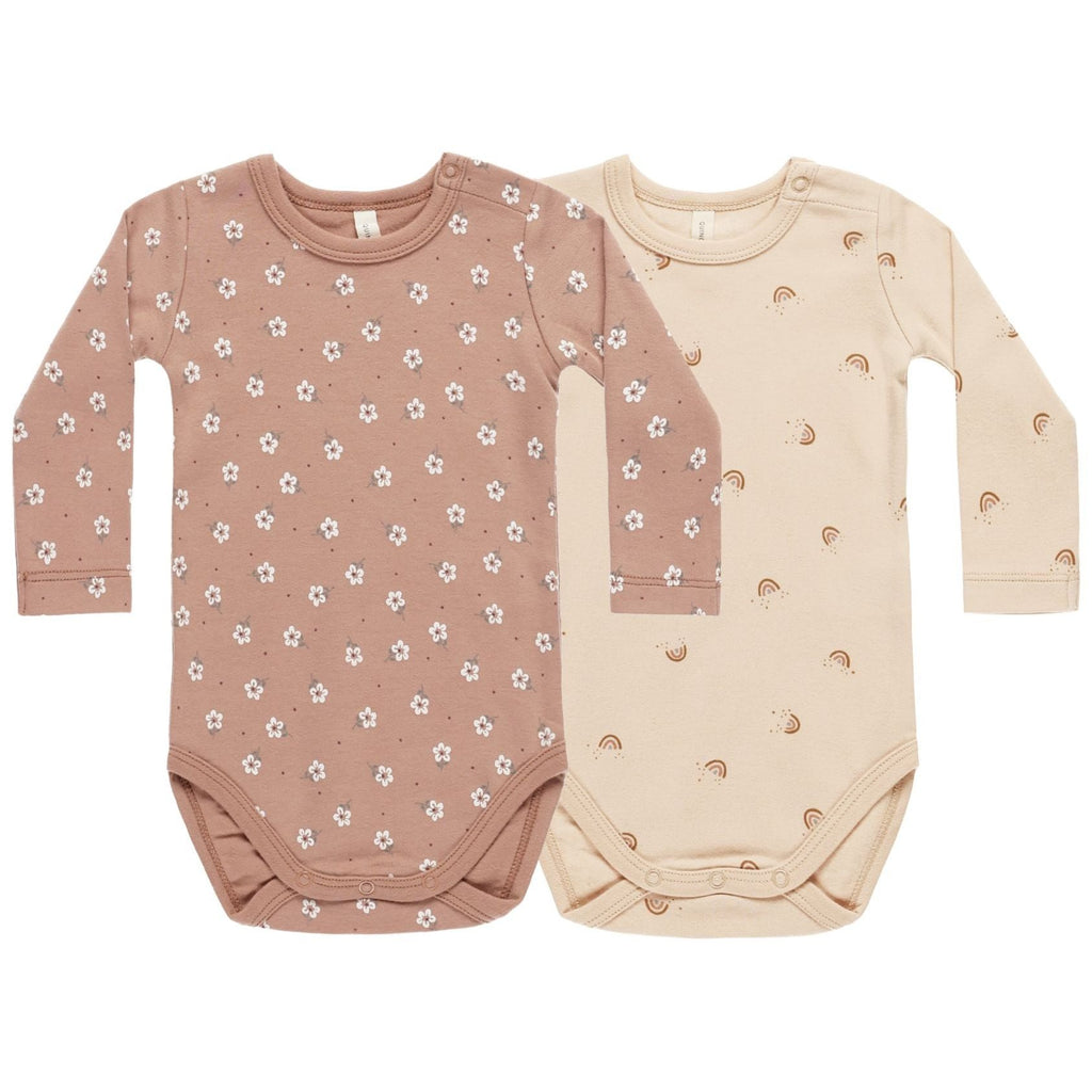 Quincy Mae Jersey Bodysuit 2-Pack - Rose, Rainbows