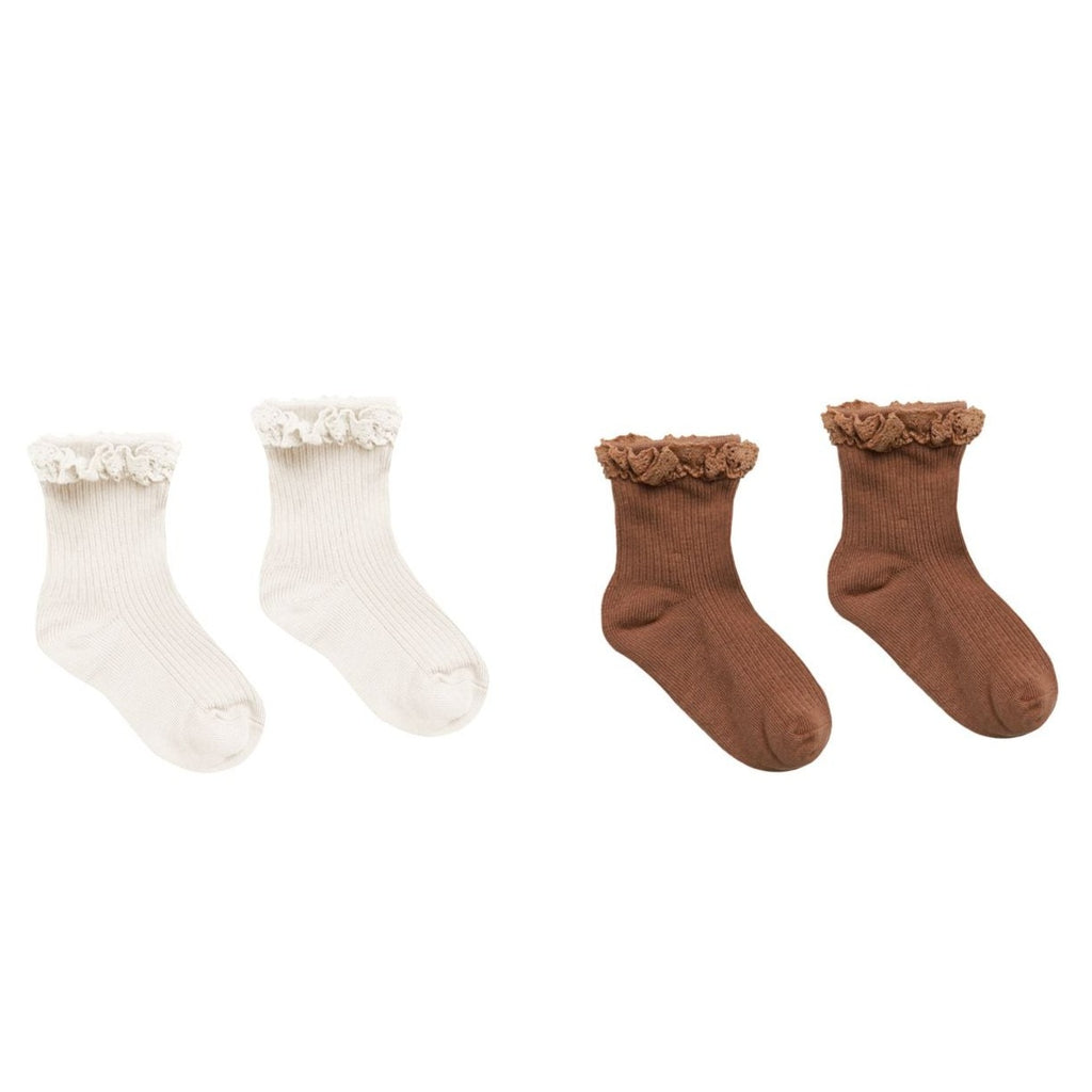 Rylee + Cru Lace Trim Sock Set - Saddle