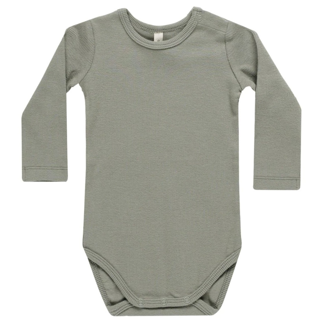 Quincy Mae Ribbed Long Sleeve Bodysuit - Basil