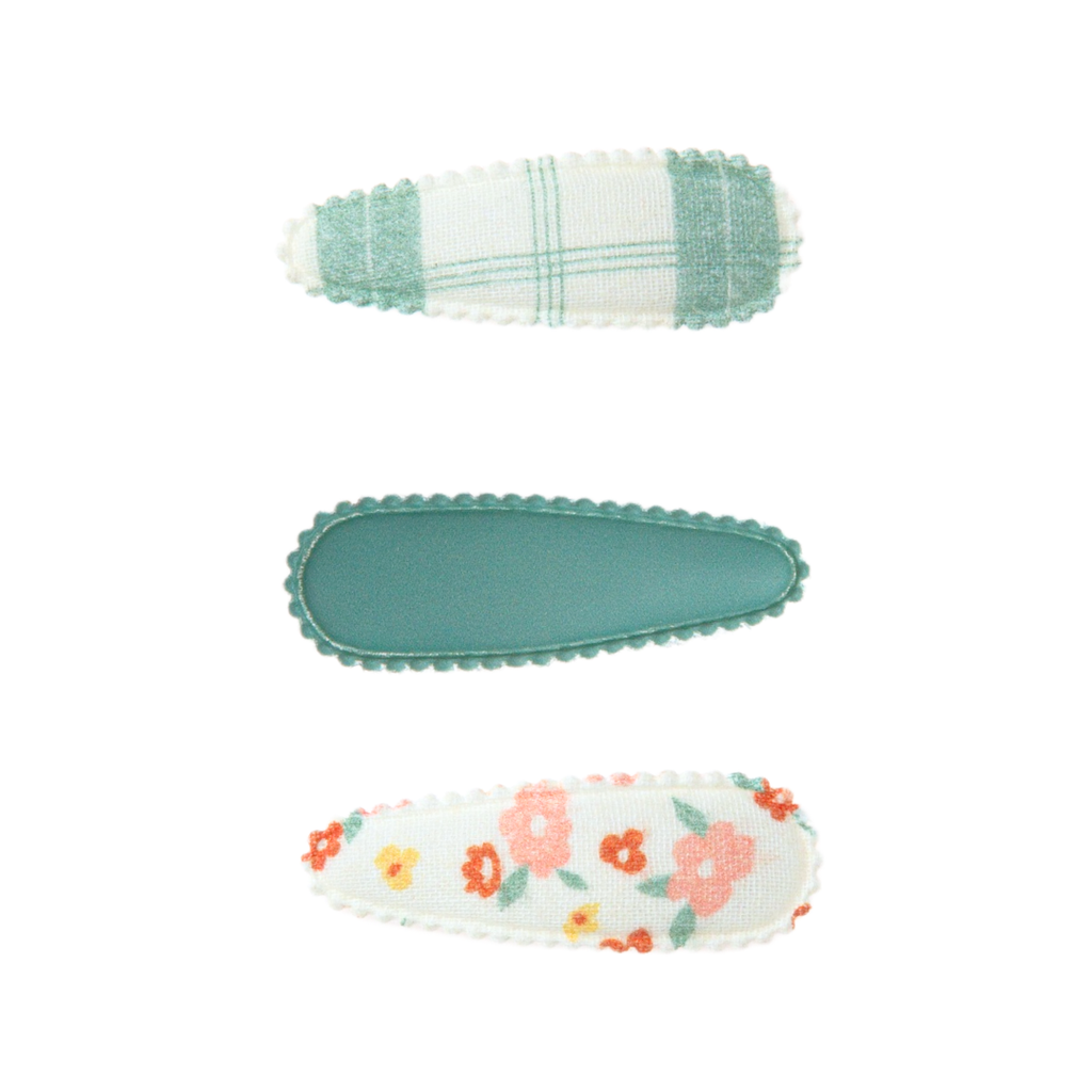 Fabric Snap Clips - Set of 3 - Fern Plain + Sunset Meadow