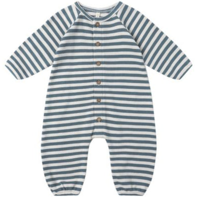 Quincy Mae Waffle Long Sleeve Jumpsuit - Ocean Stripe