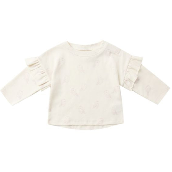 Quincy Mae Ruffle Long Sleeve Tee - Snow Owls