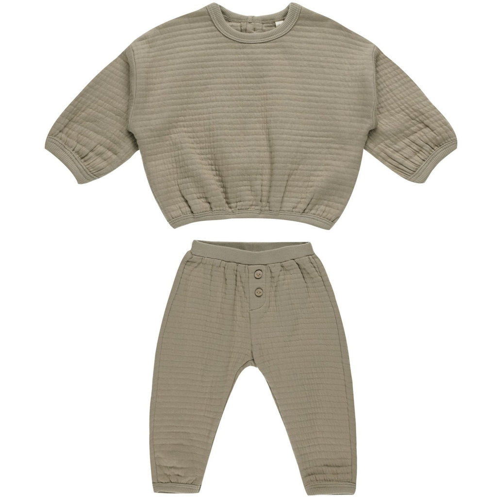 Quincy Mae Textured Sweat Set - Olive