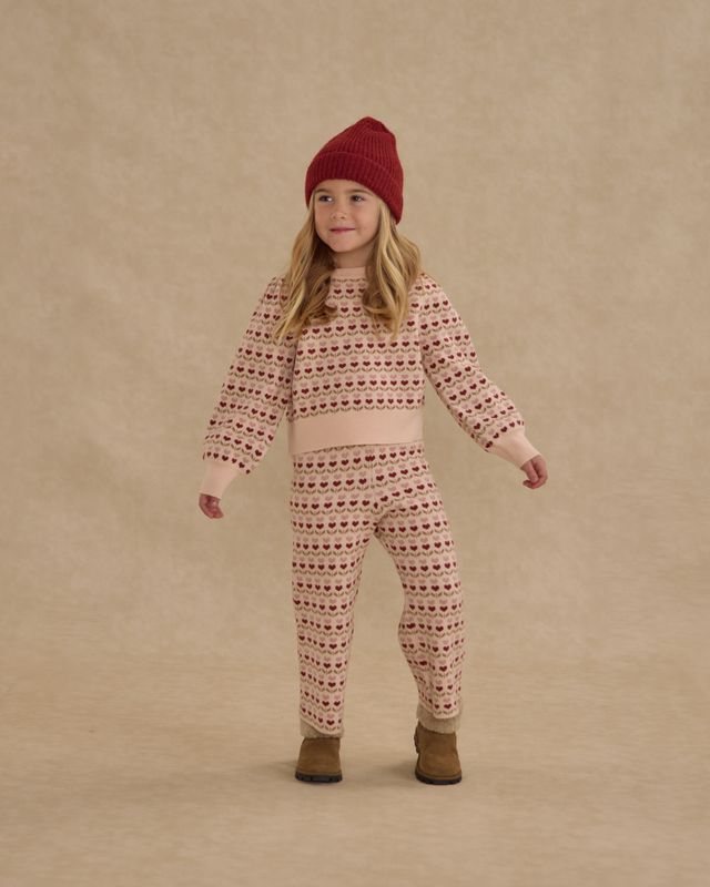Rylee + Cru Jacquard Knit Set - Ruby Hearts