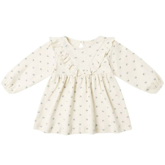 Quincy Mae Ruffle Long Sleeve V Dress - Blue Ditsy