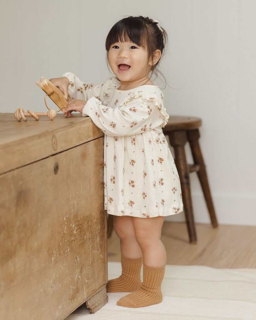 Quincy Mae Pointelle Long Sleeve V Dress - Autumn Flora