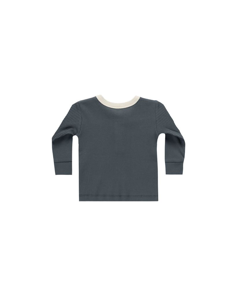 Quincy Mae Ribbed Long Sleeve Henley - Indigo