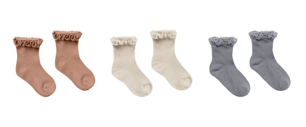 Rylee + Cru Lace Trim Socks - Spice, Natural, Dusty Blue