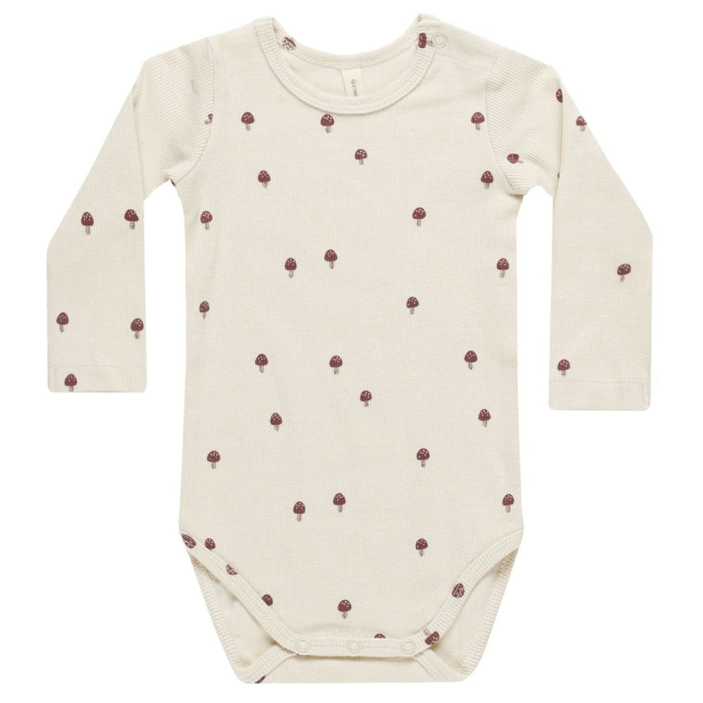 Quincy Mae Ribbed Long Sleeve Bodysuit - Mushrooms