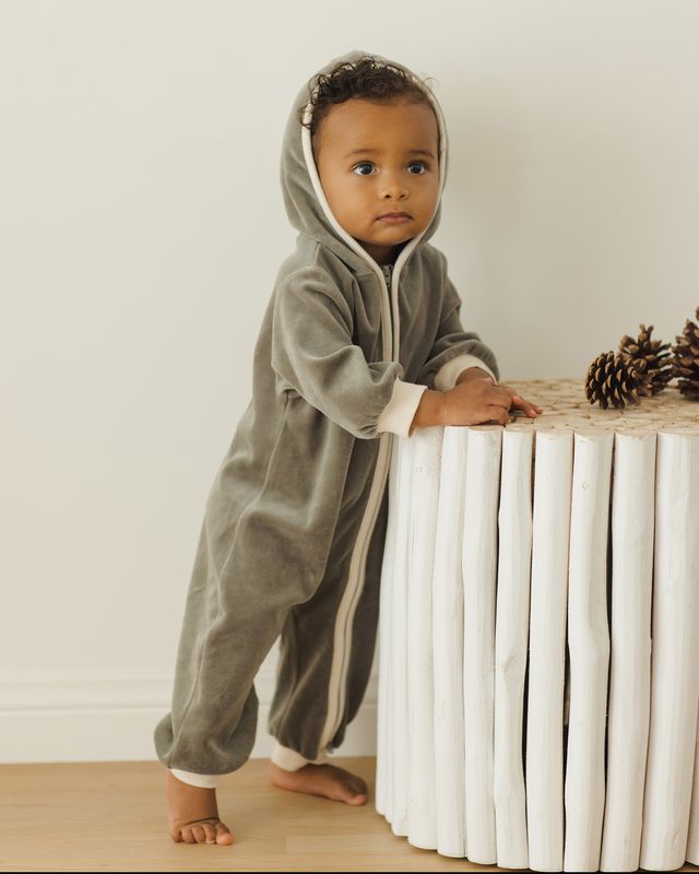 Quincy Mae Velour Zip Jumpsuit - Forest