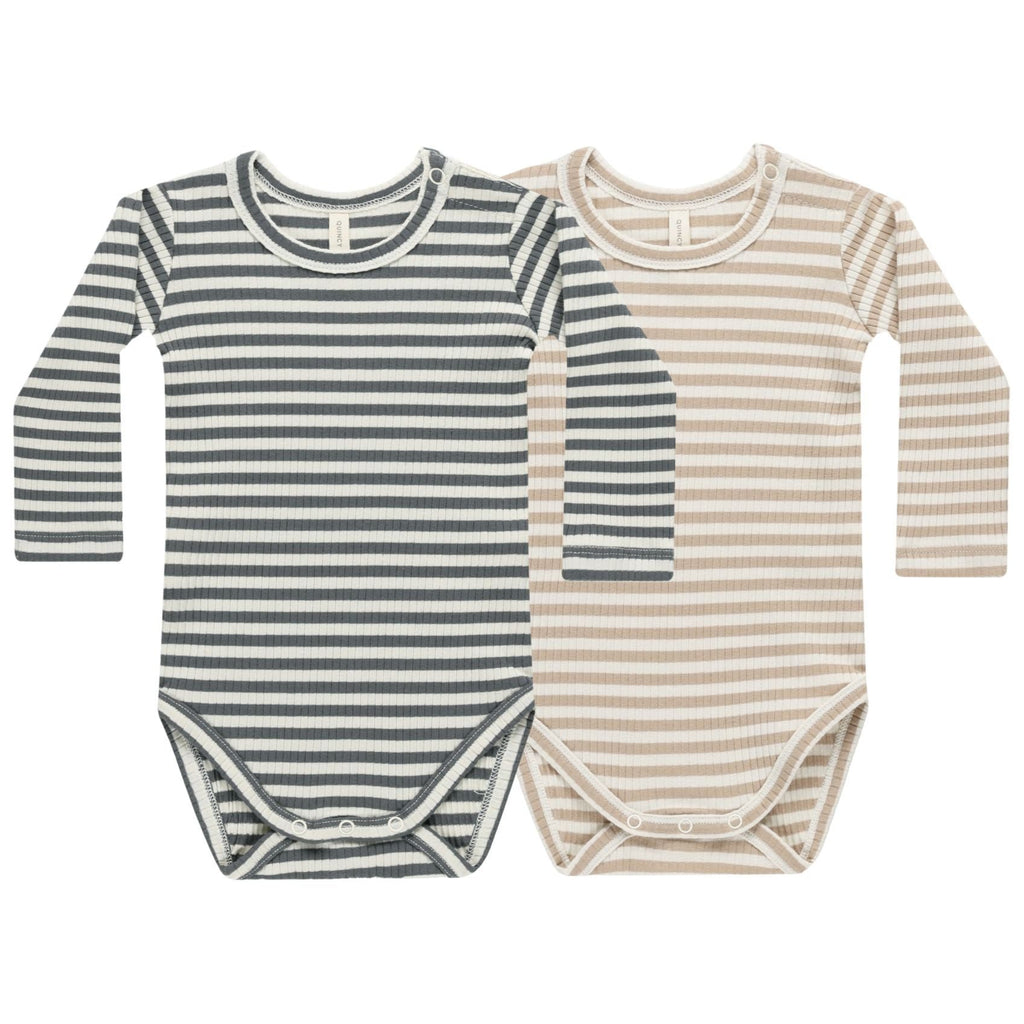 Quincy Mae Ribbed Bodysuit 2-Pack - Stripe