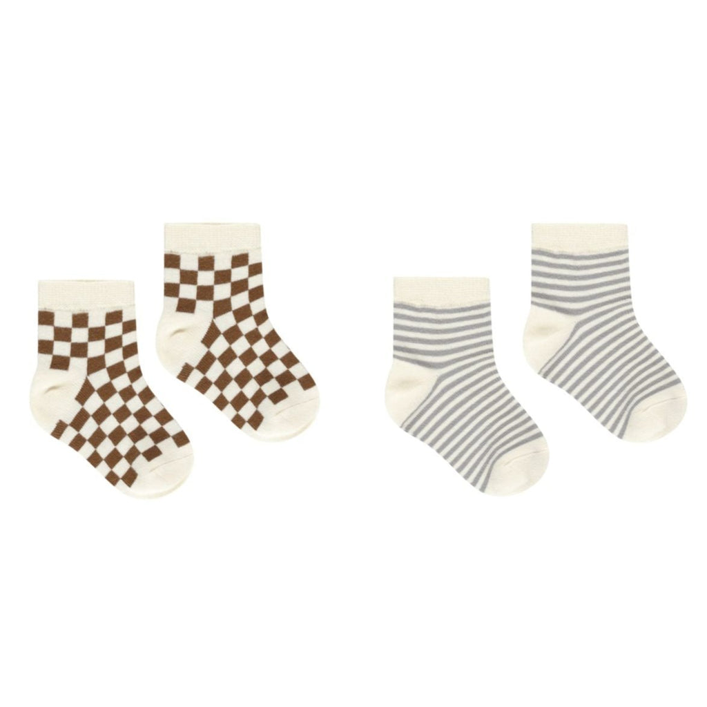 Rylee + Cru Printed Socks - Blue Stripe, Check