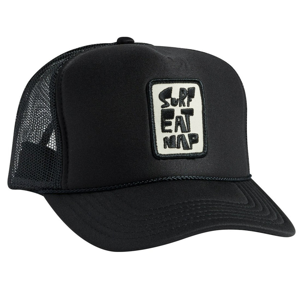 Black Embroidered Surf Eat Nap Snapback Hat