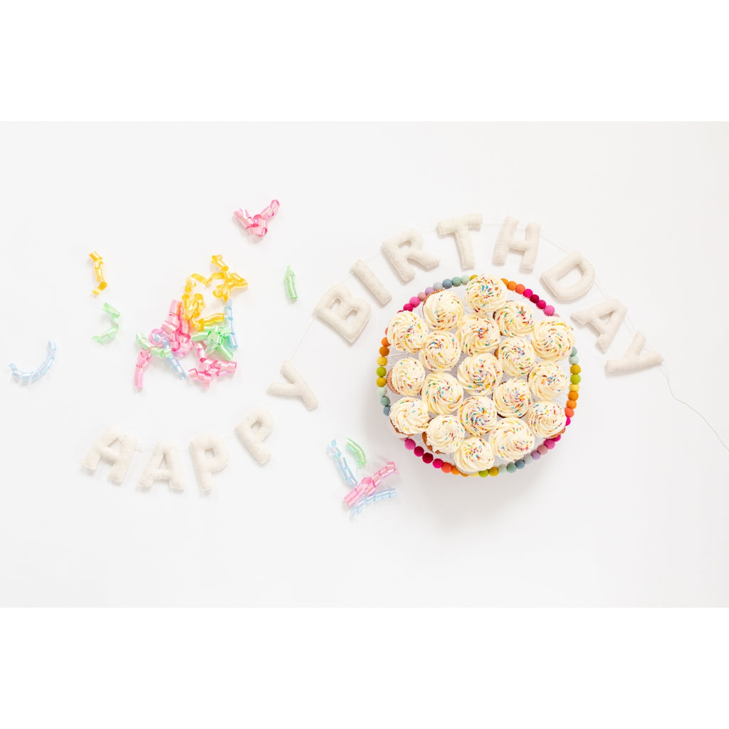 Happy Birthday Felt Letter Garland - White