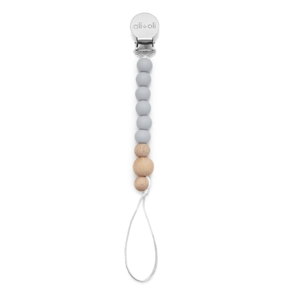 Pacifier Clip - Grey + Wood