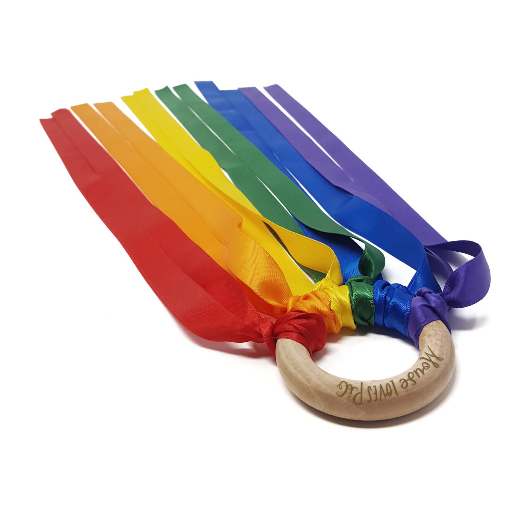 Mouse Loves Pig Ribbon Wand - Rainbow