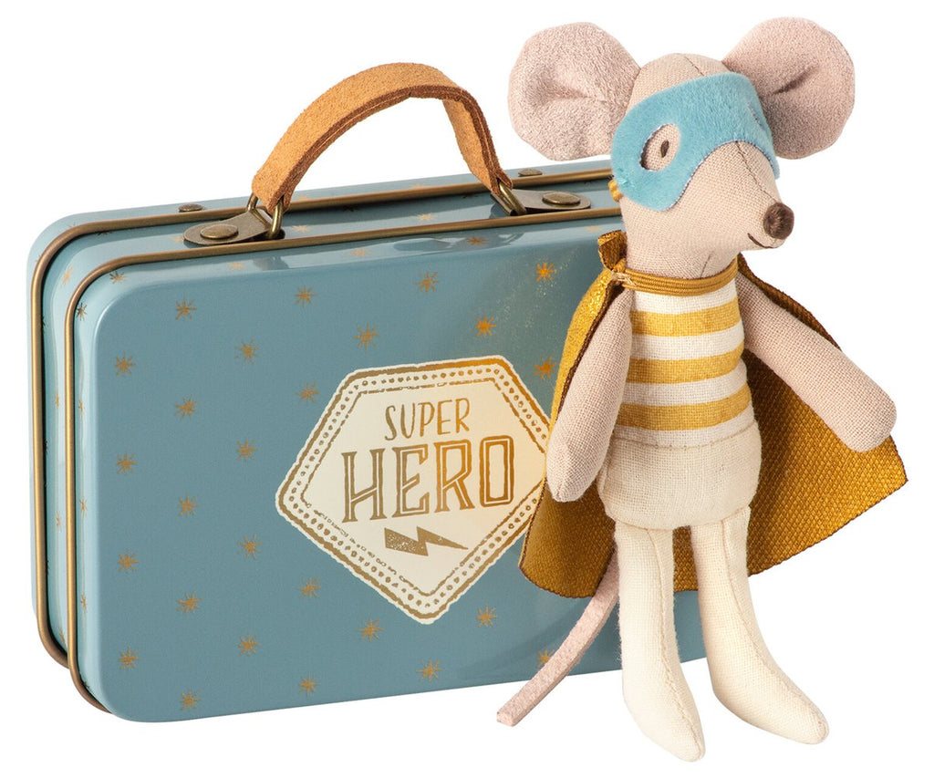 Maileg Superhero Little Mouse in Suitcase