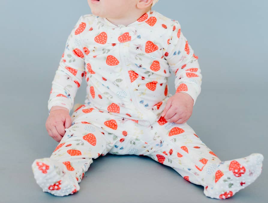 Modal Footed Zip Romper - Strawberry Fields