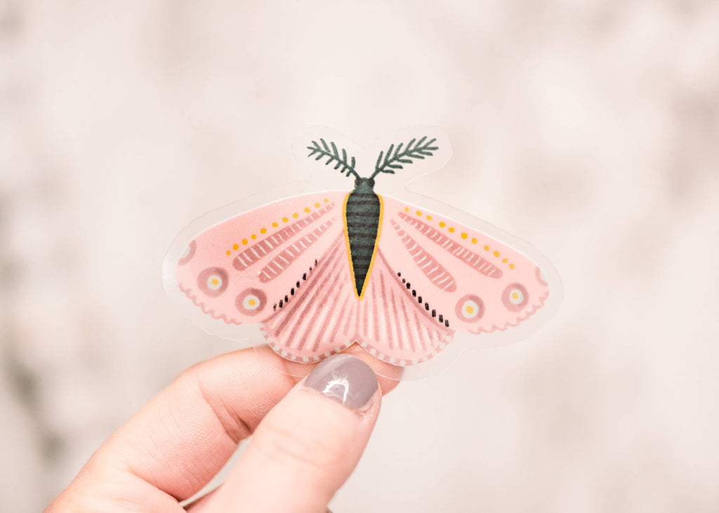 Rose Butterfly Clear Vinyl Sticker - 3x3 in.