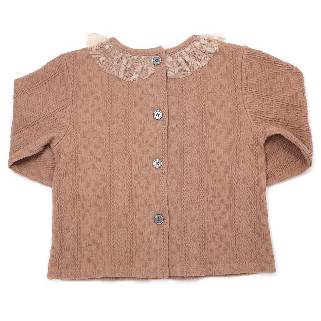 Ruffle Dotted Mesh Collar Blouse - Clay