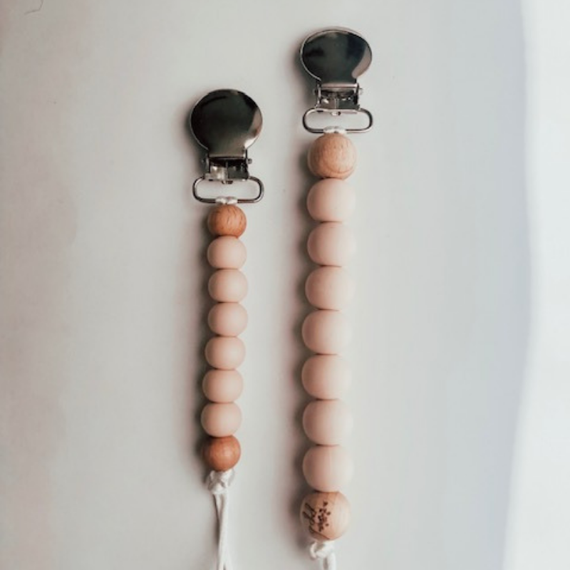 Pretty Please Boutique Teethers - Rust || Erin Petite pacifier Clip || Silicone + Wood