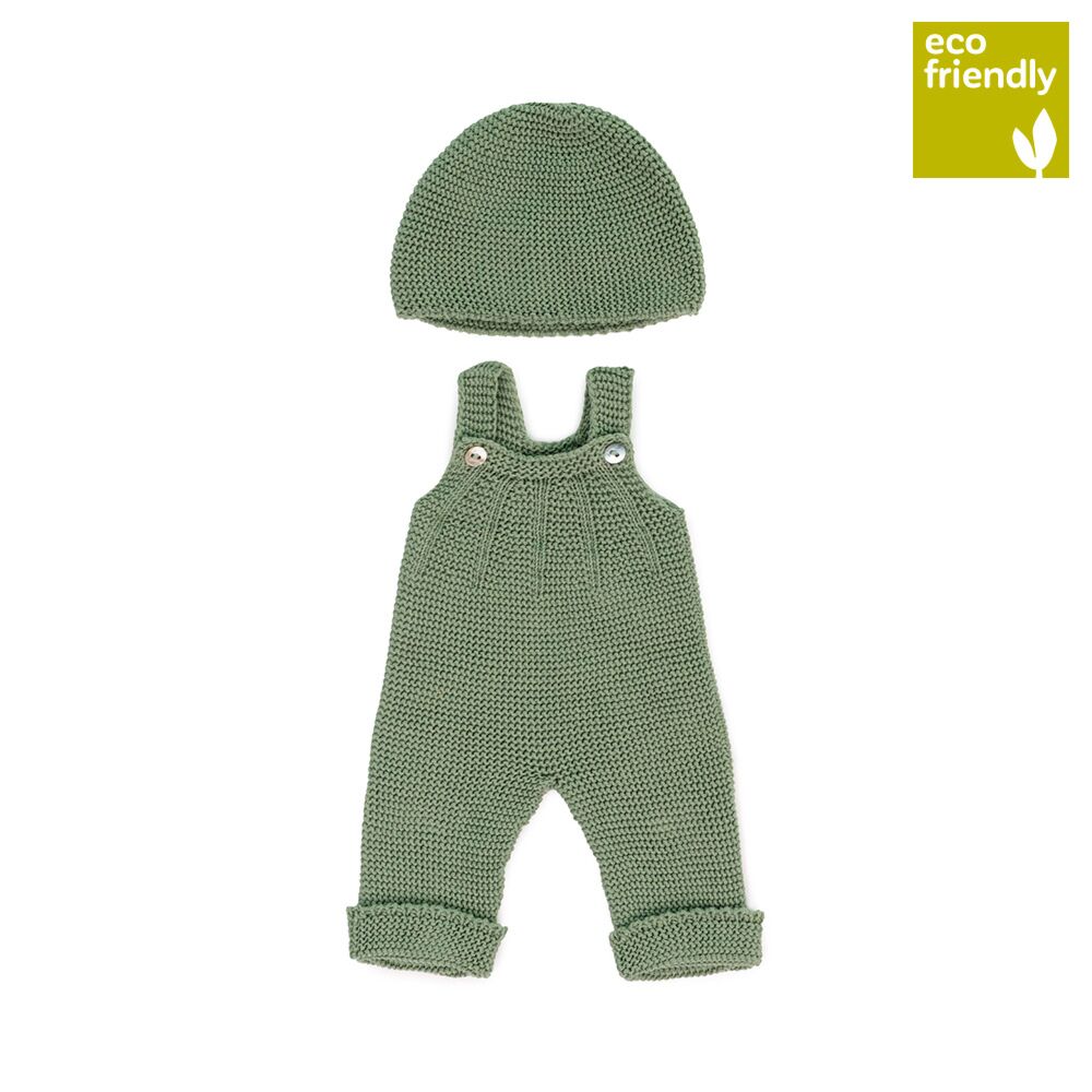 Miniland Knitted Doll Outfit 15” – Overall + Beanie